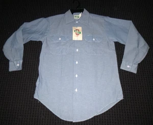 NWT Key Ind.  Blue Chambray Cotton Blend No-Iron Work Shirt Long Sleeve Sz M USA - Picture 1 of 8