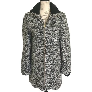 J. Abrigo Crew Italiano Lana Bouclé Moteado Lodge Talla 6 Cremallera Minimalista Preppy - Imagen 1 de 15