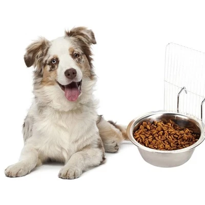 Hang-on Crate Dog Bird Bowl Pets Detachable Food Water Feeder Stainless Steel AU - Image 1 of 4