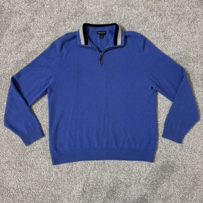 Lands' End Sweater Mens Large Blue 100% Cashmere Quarter Zip Pullover Mock Neck - Image 1 of 4