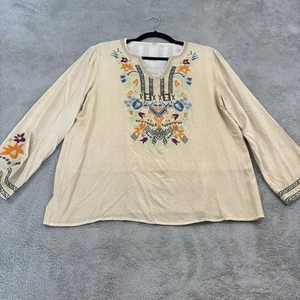 Top túnica floral bordada Coruja para mujer L beige boho artístico cottagecore campesino - Imagen 1 de 20