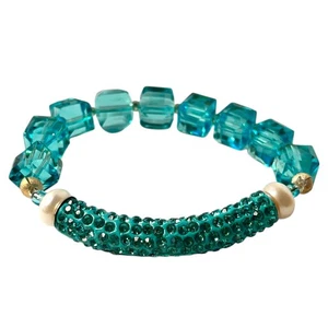 Womens Handmade Bracelet Glass Rhinestones Pearl Blue Nautical - Picture 1 of 8