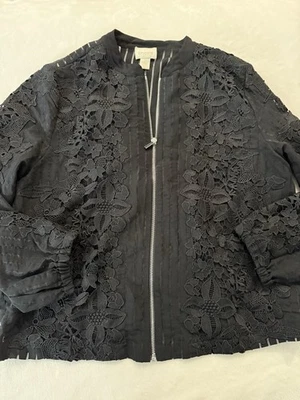 Chaqueta Bomber Chicos Talla 2 Grande Mujer Negra Encaje FloraL Ligera CH1 Foto 1 de 4