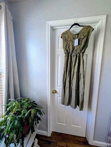 NWT Polagram Crocheted Boho Peasant Dress Solid Army Green Size Small New Tiered - Picture 1 of 11