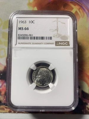 1963 P 10C ⚡️SILVER⚡️ROOSEVELT DIME NGC MS66 #556 - Image 1 of 2