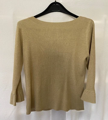 Joseph A. Blusa Top 80% Seda Manga 3/4 Acampanada Metálica Dorada Amarilla Talla M Foto 1 de 4