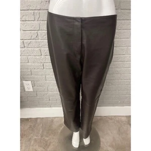 Adrienne Vittadini Women Dark Brown Straight Leg Leather Pant Size 10 - Picture 1 of 6