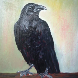 Raven Original oil painting Portrait Black bird Wall art 100% Handmade 9.8x9.8 - Picture 1 of 5