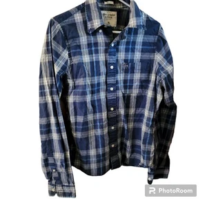 ABERCROMBIE & FITCH MUSCLE L/S PLAID BLUE SZ XL - Picture 1 of 4