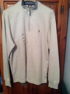 NWT Men's IZOD ROCK HEATHER 1/4 Zip 100% Cotton Long Sleeve Beige Shirt Size M - Picture 1 of 6