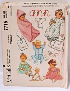 Vtg 60s McCalls Sewing Pattern 7715 Infant Quickie Layette w/Alphabet Embroidery - Picture 1 of 4