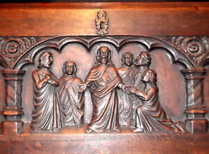 1650 Antique Carved Life Of Jesus Christ Secretary Desk Bible church christian