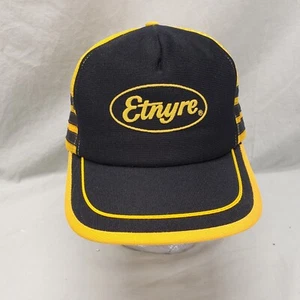 vintage etnyre farmer trucker hat hat Rare Black Made In USA Three Stripe SKM - Picture 1 of 7