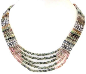 Yemenite old faceted gemstone bead and filigree silver 5 strand necklace, 80 gr. - Picture 1 of 7