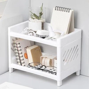 1pc Pp Double-layer Storage Rack, White Organizer for Desk,office, and Cosmetics - Imagen 1 de 24