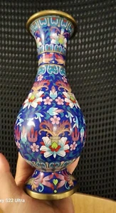 Antique Chinese cloisonne Vase blue lotus 10" floral motifs - Picture 1 of 11