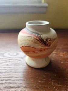 Nemadji Mini Vase Marbled Orange White Black VTG Pottery Swirled Southwestern - Picture 1 of 8