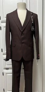 Men Suit ALFA SUIT Turkey 70%Wool Slim Brown 3-Pieces Size EU-50 US-40 - Picture 1 of 23