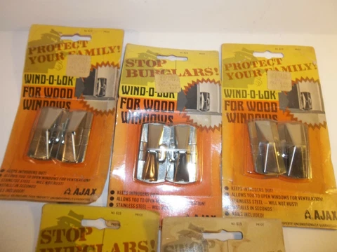New Old Stock NOS Ajax Wind-O-Lok Window Lock Lot 5 Home Security #619 Vintage Cover