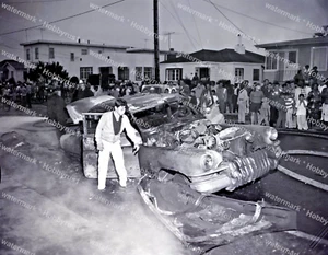 Car Fire Disasters 80th Ave & East 14th Street 1960 Original 4x5 Negative - Picture 1 of 1