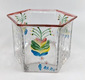 Jarrón Sea Glasbruk Kosta Boda pintado a mano hexagonal Suecia 3" de alto firmado - Imagen 1 de 5