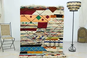 Azilal Rug Modern Moroccan Abstract Colorful Wool Carpet Handmade Berber Rug 4x6 - Picture 1 of 11
