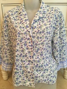 Natroi Josie Womens PJ Blouse Top Sz S Button Up Collar Floral /plaid  - Picture 1 of 8