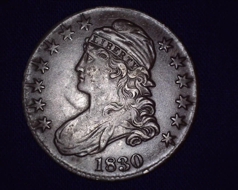 Very Dark 1830 Capped Bust Silver Half Dollar  XF Details But Dark #S145 Cover