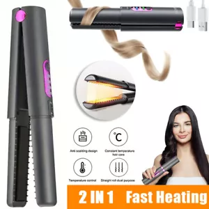 Cordless Flat Iron Travel Fast Heating USB 2 In1 Wireless Portable Straightener - Picture 1 of 20