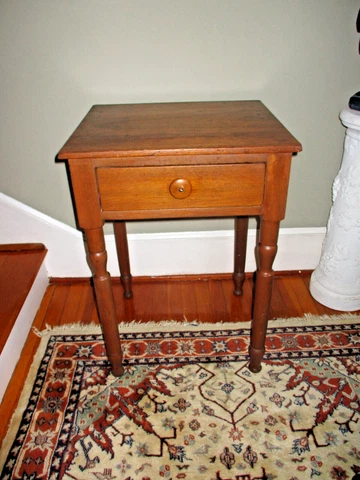 Antique Early American Primitive Walnut Farmhouse Work / SideTable Hand Pegged Cover
