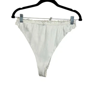 Vintage Victoria's Secret Thong Panties L Off White Silk Ruffle Gold Label NWT - Picture 1 of 8