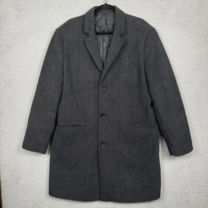 J Crew Coat Mens 46 Charcoal Topcoat Wool Blend Herringbone Old Money Preppy  - Picture 1 of 15