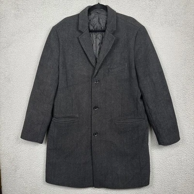 J Crew Coat Mens 46 Charcoal Topcoat Wool Blend Herringbone Old Money Preppy  - Image 1 of 4