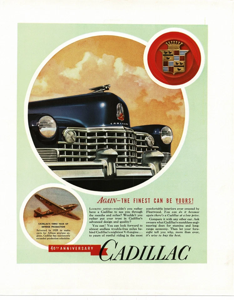 Cadillac Blue Series 63 1942 y producción de guerra del motor Segunda Guerra Mundial anuncio impreso vintage Foto 1 de 1