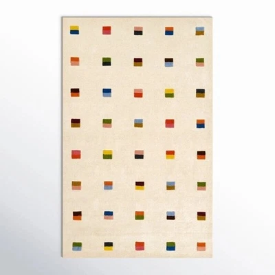 Hand Tufted Ivory Area Rug Colorful Modern Square Dot Pattern, Soft Plush Carpet - Image 1 of 4