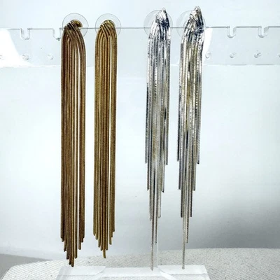 Pendientes Borla Cadena Larga Cascada 2 Pares Oropel Flecos Cascada 4" Foto 1 de 4