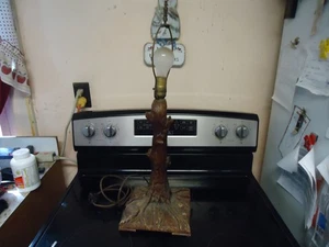 VINTAGE HAND CARVED HANDCARVED WOODEN TREE ELECTRIC LAMP - Picture 1 of 8