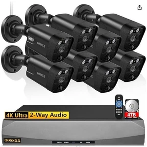 Sistema de cámara de seguridad exterior OOSSXX 4K 8MP con cable PoE, 130° de ancho, audio bidireccional - Imagen 1 de 9