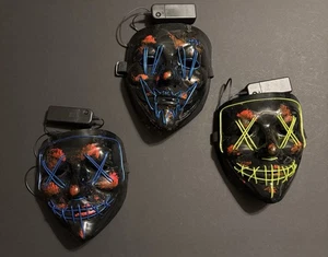 3 Halloween The Purge Guy Fawkes Masks Halloween LED Light Up Flashing Anonymous - Picture 1 of 7