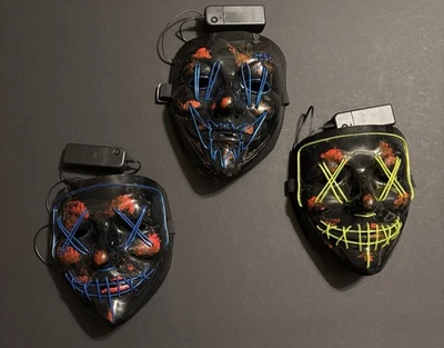 3 Halloween The Purge Guy Fawkes Masks Halloween LED Light Up Flashing Anonymous - Image 1 of 4
