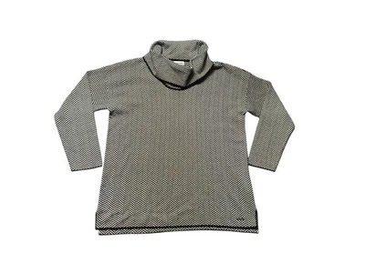 Suéter túnica tejido chevron cuello capucha para mujer Calvin Klein negro blanco talla L Foto 1 de 4