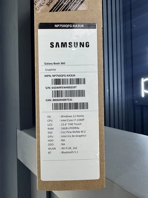 Samsung Galaxy Book  360 - Graphite - 15.6” 13th Gen Intel Core I7 brand new - Image 1 of 4