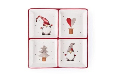 64128 Gnomo Christmas Teller mit 4 Fächern Keramik Weiß - Bild 1 von 4