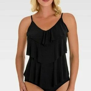 Aqua Green S Tankini Black Solid Swimwear Top Women Small - Picture 1 of 7