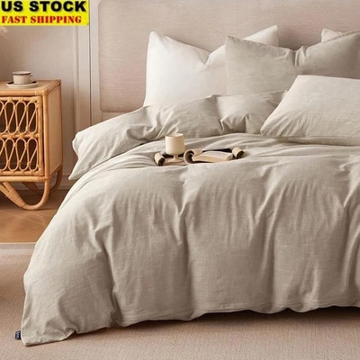 Juego de funda nórdica de lino lavado a la piedra suave transpirable que absorbe la humedad elegante regalo nuevo Foto 1 de 4
