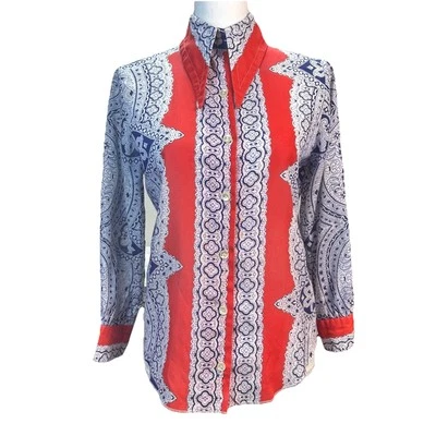 Blusa para mujer Donnkenny talla 8/10 vintage camisa con botones cuello alto Foto 1 de 4