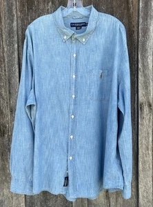 U.S Polo Men’s 3XL Button Down Denim Blue Chambray Oxford Long Sleeve Shirt Pony - Picture 1 of 3