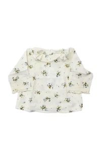 Bonpoint Toddler Cotton Long Sleeve Floral Print Ruffle Top White Size 6M - Picture 1 of 6