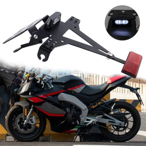 Universal Einstellbar Motorrad Kennzeichenhalter Lizenz mit LED Rücklicht - Bild 1 von 12
