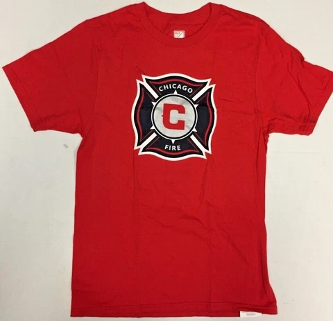 Chicago Fire Football Club Shield Graphic MLS Men's Crew Neck Red T-Shirt Cover